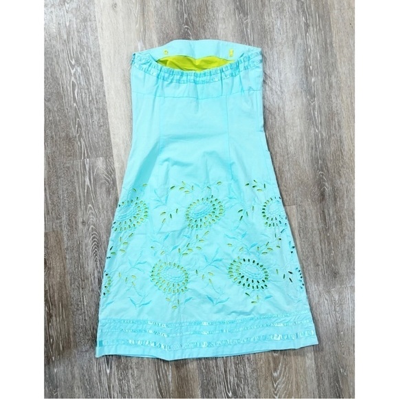 Express Sz 0 Blue Strapless Eyelet Lace Empire Waist Dress Sundress Easter - Picture 5 of 8